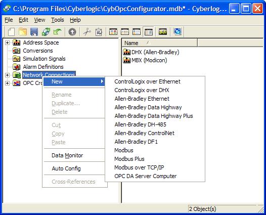 Creating Network Connections To create a network connection, right-click on the Network Connections root folder and select New, then select the