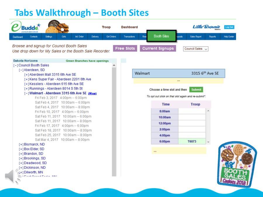The BOOTH SITES tab is another tab that you will use early in the sale. This is where the magic of the Booth Lottery takes place! First let s walk through the areas!