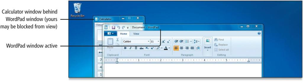 Manage the Display of Individual and Multiple Windows WordPad is the active window with