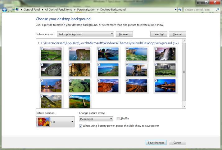 Desktop Setting a Windows desktop theme Themes consist of desktop backgrounds, a windows color, sounds and a screen saver. Right-click on the desktop then click on Personalize.