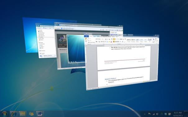 Windows Aero features Aero Peek Aero peek can be used to provide a temporary view of the desktop or an open window.