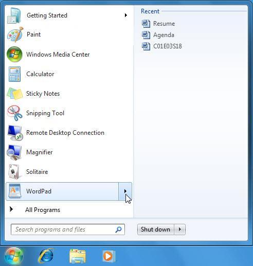 Right-click a taskbar icon to see its Jump List.