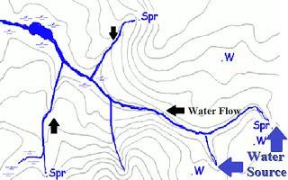 More on Contour Lines Contour lines form V s that point upstream when they cross a stream.