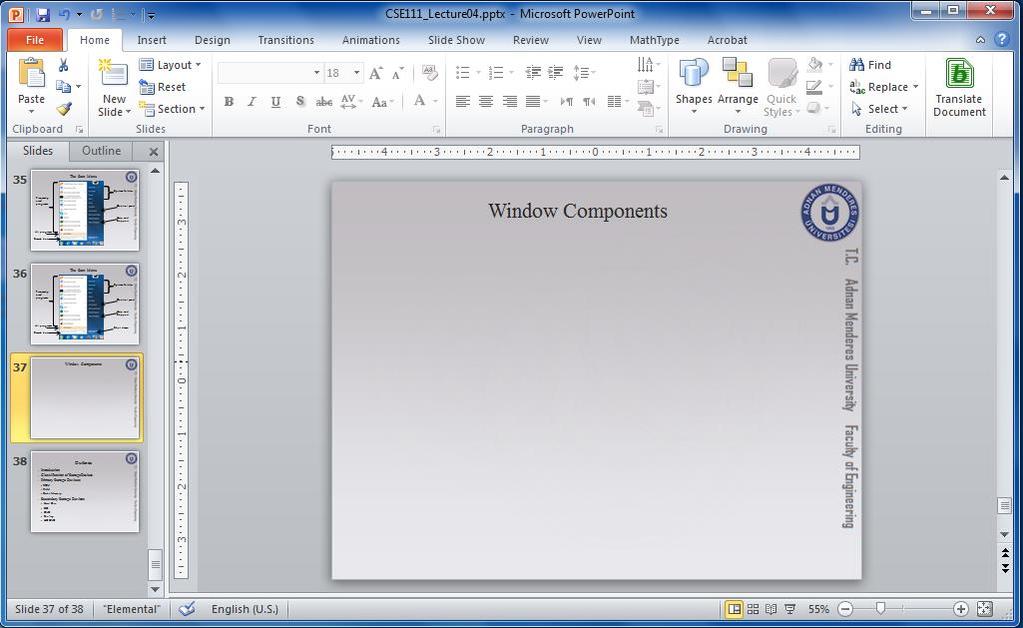 The Components of a Window Title bar Minimize,
