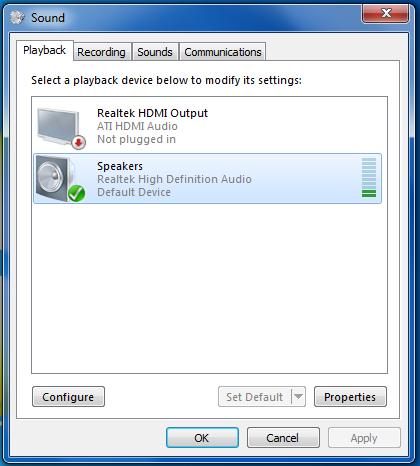 Setting the Volume and Sound Properties To modify an audio device, select the device and click Properties.