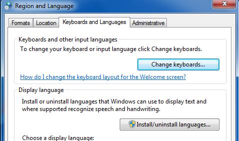 Changing the Default Input Language If you need to add a new input language click on Change Keyboards.