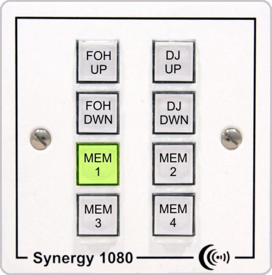 Page 9 ACC-SYNERGY Ikon AVS Synergy Remote Wall Panel A UK single gang sized programmable intelligent panel that can be configured to adjust levels, mute channels and recall memories on all 4 Series,