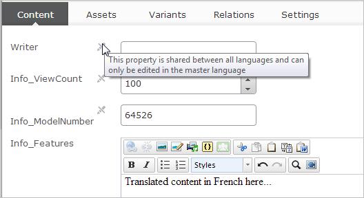 Managing content 85 Creating new content in another language To create content in a language other than the master language, select the desired language under the Sites tab.