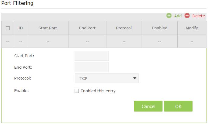 Figure 5-31 5. Click the OK button to save this entry. If you do not want to save this entry, click the Cancel button. 5.5.4 Port Forwarding Choose menu Advanced NAT Forwarding Port Forwarding, and then you will see the screen as shown below.