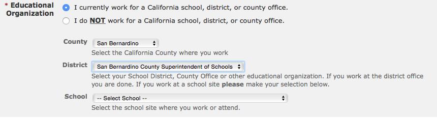 Parents/Guardians Follow these instructions if you have been prompted to select your student s school district and school. County o Select the county where you work.
