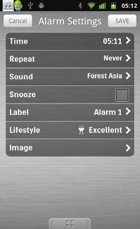 speaker. the USB socket on your phone. 5 Set the alarm, and tap [Save] (Save) on the top right of the screen.