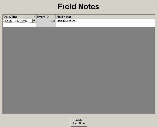 Field Notes The Field Notes page gives the user the ability to log notes as part of the site data.