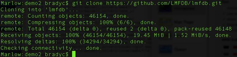 git clone To clone a remote repository, you need to have a URL for the remote server This is a github repository, so big green button Command is then