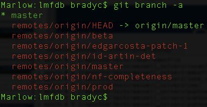 git branch -a Running git branch -a also tells you about remote branches Once again, there exists a master branch, which is now a local