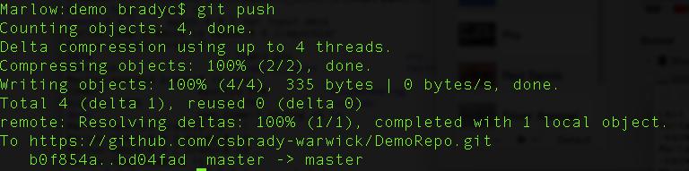 git push If it works, should see something like that Push can be a much more complicated command if you want to