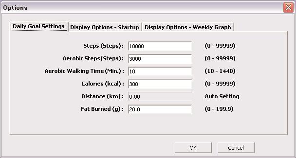 Walking Data Management Screen Set the daily goal Click the [Options] icon, then enter the numbers as instructed.