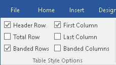Changes in Tables Word 2016 DO NOT DO THIS! Word now uses the Table Tools, Design Ribbon to determine <TH> or Table Header Tags in a PDF document.
