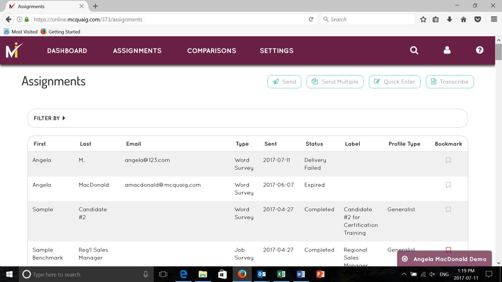 Assignments The Assignments page provides a list of assessments that are Complete, Open, Expired or Delivery Failed in your account.