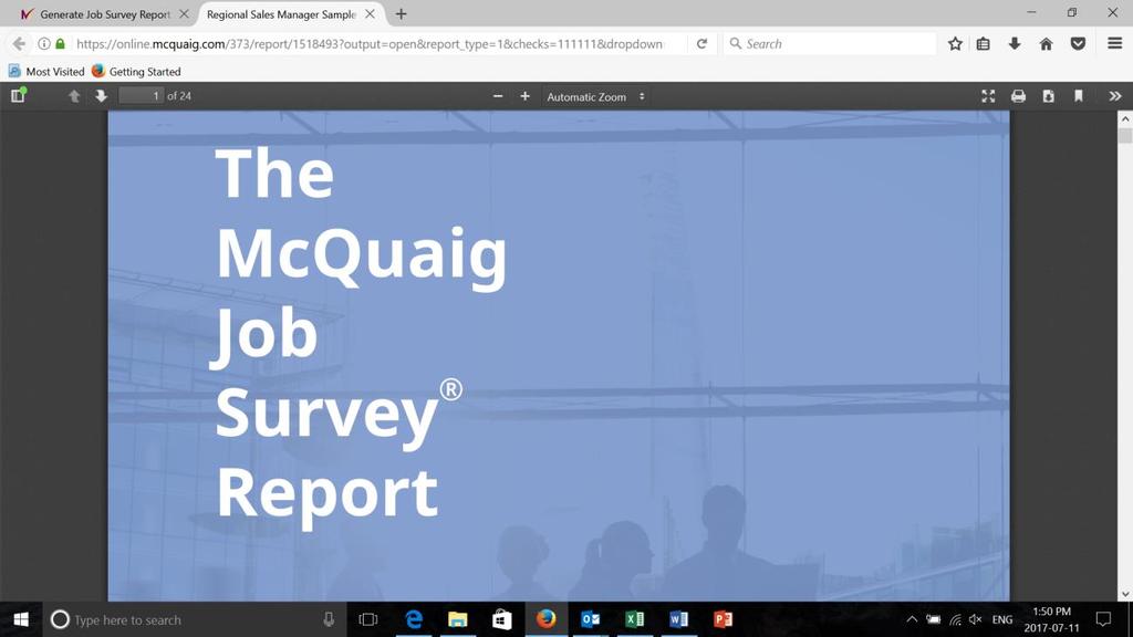 Generate Report: Job Survey Report This report is created in a pdf document and will provide you with the details of that