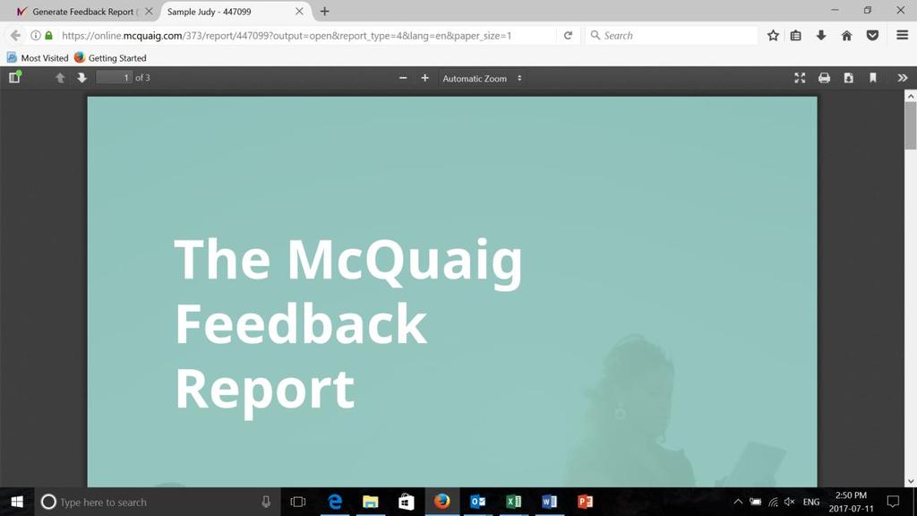 Generate Reports: Feedback Report Select Feedback Report and Open in New Tab, Download, or Email to retrieve this report