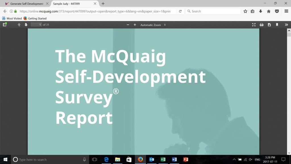 Generate Report: Self Development Survey The SDS to align talent, motivations and work