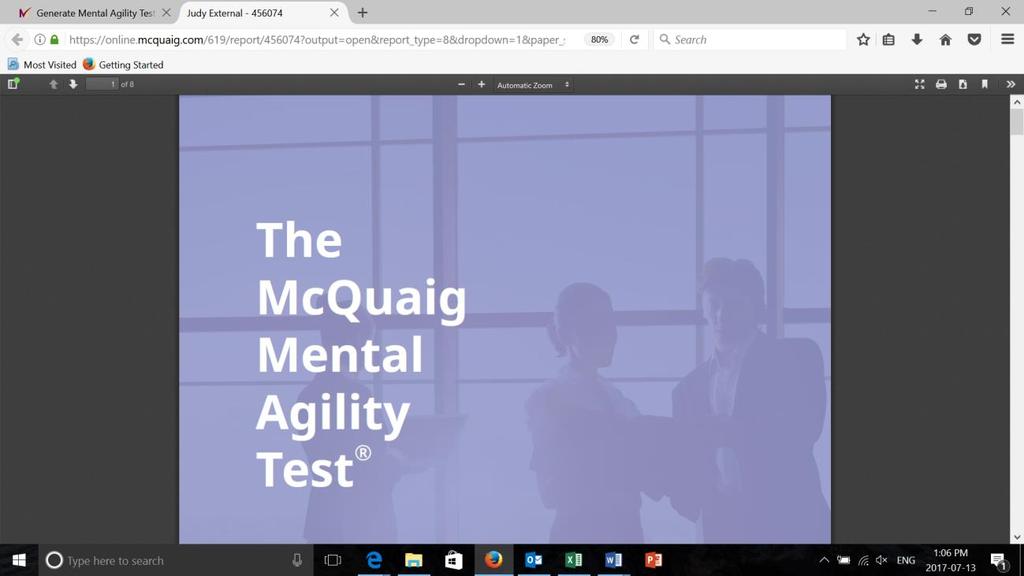 Generate Report: Mental Agility Test The MAT assesses the cognitive abilities of a candidate/employee and