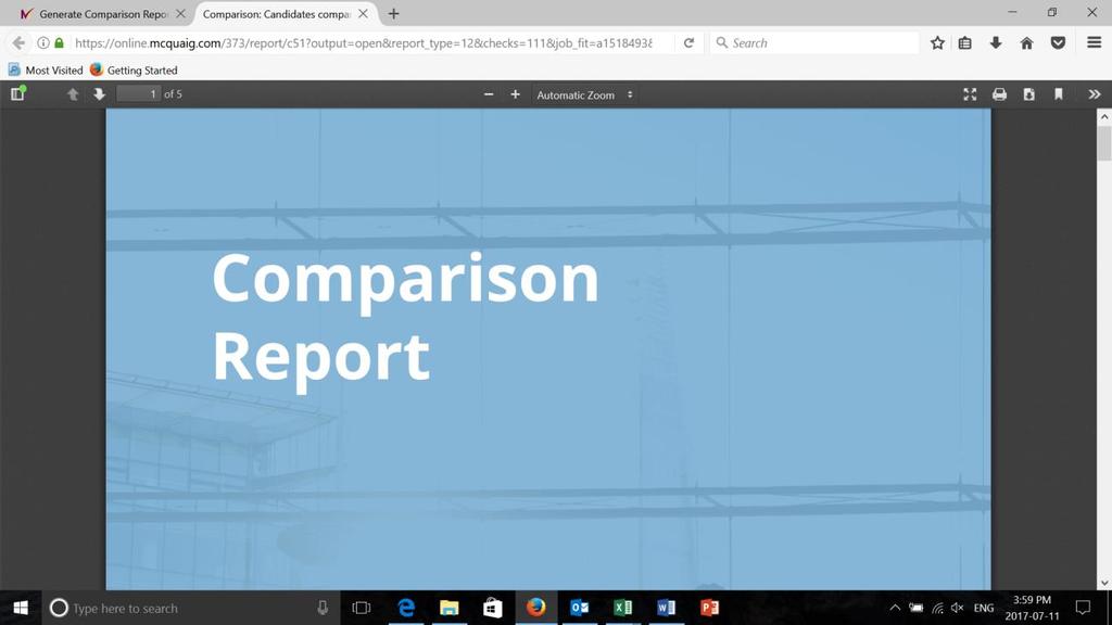 Generate Comparison Report The comparison report is helpful in team