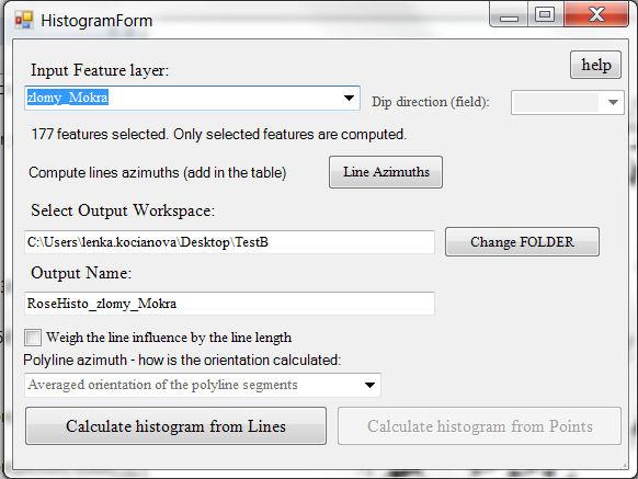 Using tool - steps Use the Rose histogram button Dialog box appears. In the first box Input Feature layer, choose the input layer- line or point shapefile.