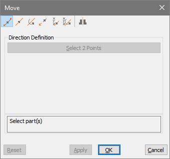 Moving parts with the Move feature You can define displacements through several methods available in the Move controls window.