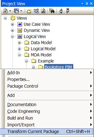 Selecting the transformation template(s) With the package holding the PIM classes selected in
