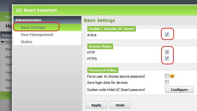 Enable UC Smart Allow Access via HTTP and HTTPS Administrator or user has to set an individual password for the account 3.1.