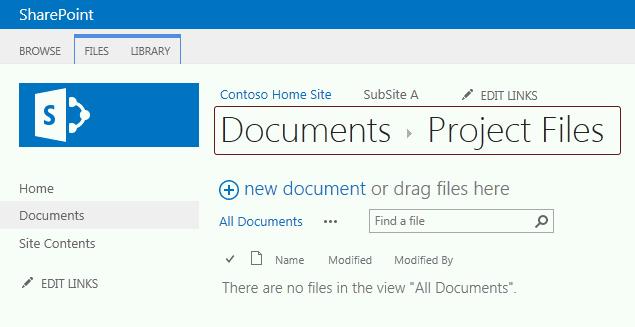 SharePoint 2013 Introduction C. Navigate back to main Document Library by following the Bread Crumb Navigation.
