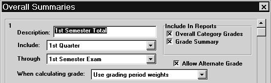 To do so, set up eclass Grades so you can record alternate grades for Categories, Grading Periods, or Overall Summaries.
