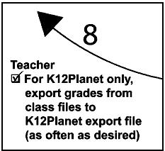 Exporting eclass Grades Data to K12Planet If your school uses K12Planet, regularly export grades for each of your classes to the same folder that contains your setup.gbk and *.