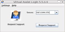 If the Server address is not auto-propagated in the login window, enter the Server address and click Request Support.