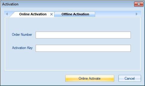 Activate License There are two options to activate license : First you can activate by Online Activation then select Online Activation option and fill order number and activation key.