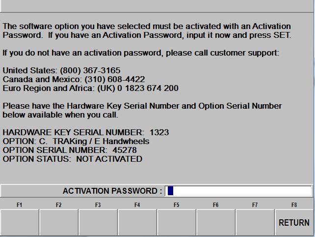 You will also see a blank field labeled Activation Password. If you already have your activation password, enter that in now and press Inc Set or Abs Set. 4.