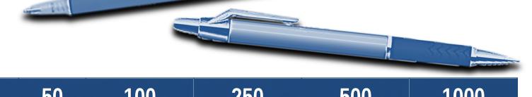 barrel (see colors listed below) $ 890 $ 1780 Sleek and stylish with comfort grip $ 125 $ 195 $ 445 $ 890 $ 1780 The Custom pens are a 4-color, 360-degree printing variation The Translucent pens come