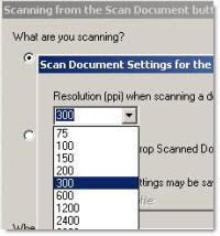 When the window "Scanning From the Scan Picture/Document/Film" opens, click "Scan Document Settings." 3. Adjust the number of the Resolution (dpi). We recommend a resolution of 300 dpi.