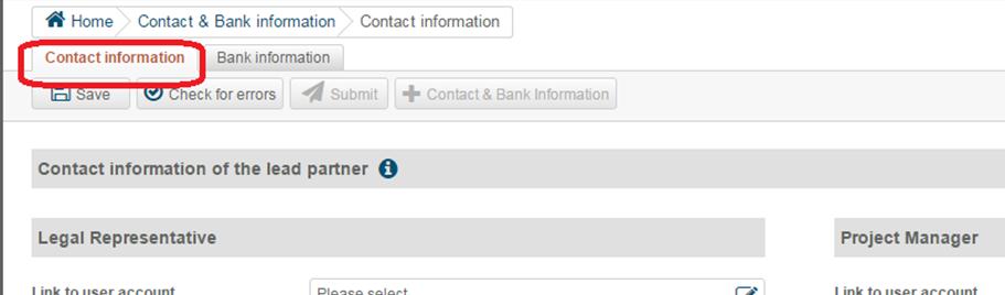 F Contact and bank information F.1 How do I enter the section for contact and bank information?