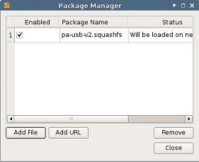 The package selected will now appear in the Package Manager menu. In order to add a package that is stored on a server: 1. Click on the Add URL button in the Package Manager. 2.