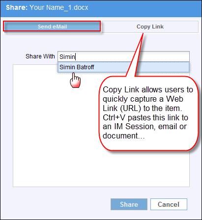 5.0 SHARE AND COPY LINK 5.1 Share For best practices, use the following instructions to share documents using links (not attachments). A. Position your mouse cursor over the row of a document or a folder you want to share.
