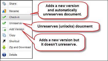 7.5 Unreserve a File A. To unreserve a file, position your mouse cursor over the row for an item that has been checkedout (see the red check mark next to the item). B.