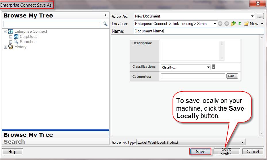 D. Once destination folder is selected, the location in the right panel is updated. E. Fill in the other information in the right panel: a. Save As drop down menu indicates New Document.