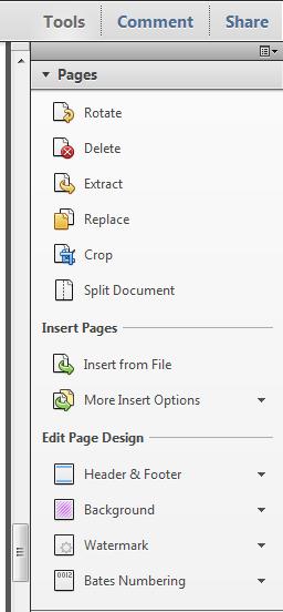 Tools Pane - Pages Rotate Delete Extract Replace Crop Split Document Insert