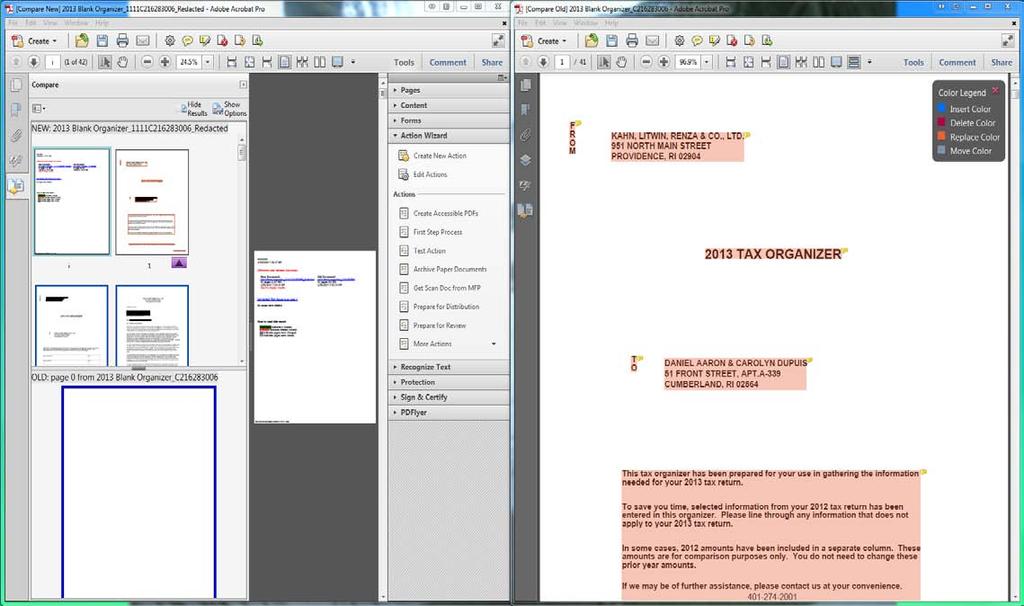 Comparing PDF Documents HOT TIP: To see the documents side to side go to options menu in the Compare Documents