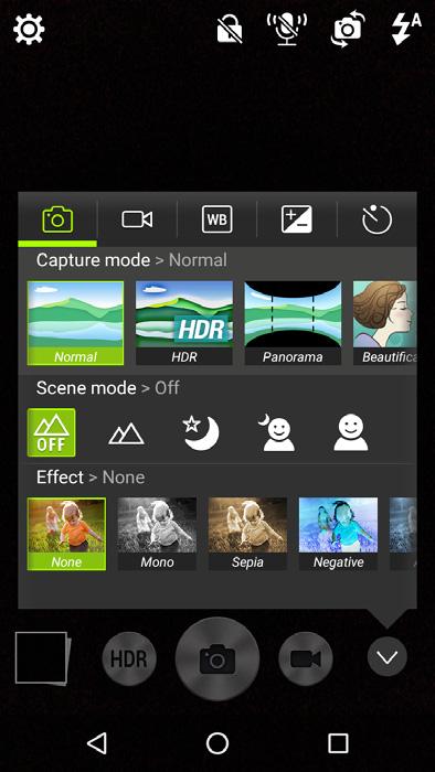 Using the Camera - 39 Mode Selector Tap the Mode selector icon to open the list of modes you can choose from. Tap the icons along the top to select different items.