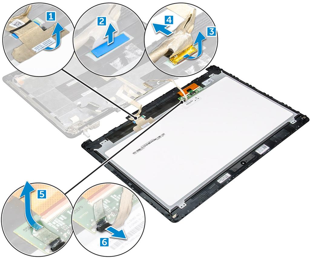 Installing the display panel 1. To install the display panel for non touch systems: a. Connect the edp cable to the connector on the back of the display panel and fix the adhesive tape. b. Align the display panel with the tabs on the display assembly.