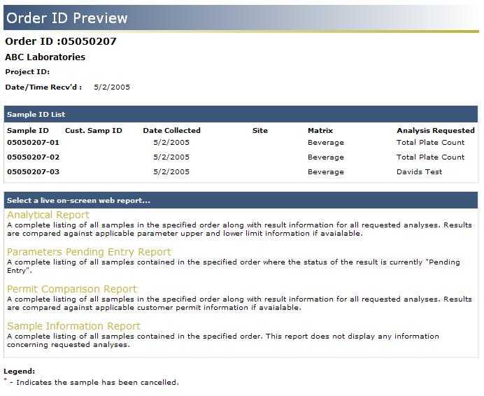 Figure 14 - Order ID Preview Choosing a Report Type While previewing the details of an order you have the option