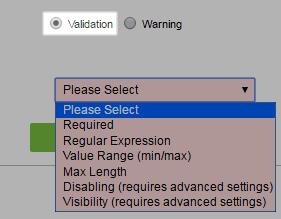 From the Type picklist, choose the type of validation.